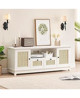 gaomon Rattan Tv Stand, Modern Entertainment Center for 65/70 Inch Tv, White Media Center with 2 Drawers and 2 Cabinets with Adjustable Shelf, Tv Medi