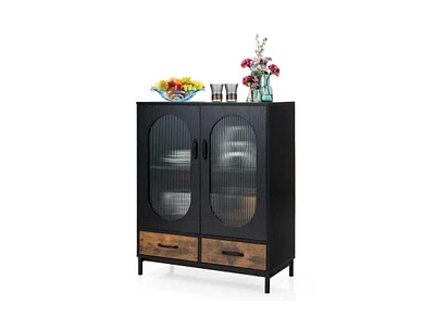 Slickblue Wooden Sideboard Dining Buffet Cabinet with Glass Doors for Stylish Storage