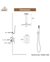 Casainc 12 Inch Rainfall Shower Head Ceiling Mounted System with Trim Kit