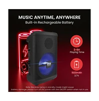 Pyle 8” Wireless Portable Pa Speaker with Flashing Party Lights, Usb/Tf/Fm Radio & Wireless Microphone