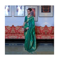 One Minute Saree Petite Yara Green Moss Weave Art Silk Ready to Wear Sari