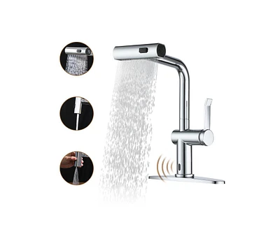 Casainc Single Handle Pull Out Kitchen Faucet With Touchless Sensor Three-function Mode Sprayer