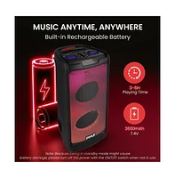 Pyle Portable Pa Speaker System with Wireless Microphone, Bluetooth, Led Lights, Rechargeable Battery & MP3/Usb/Fm Radio