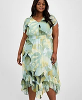 Anne Klein Plus Printed Chiffon Fit & Flare Dress