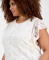 Anne Klein Plus Flutter-Sleeve Lace Overlay Blouse