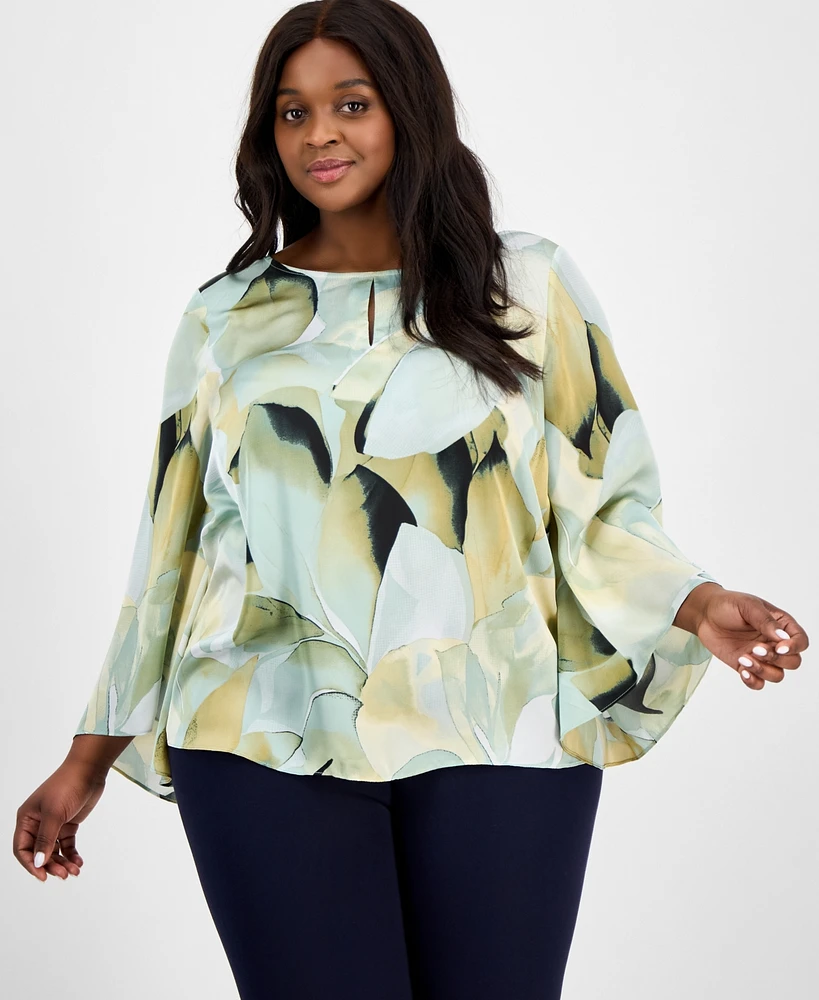 Anne Klein Plus Printed Keyhole Blouse