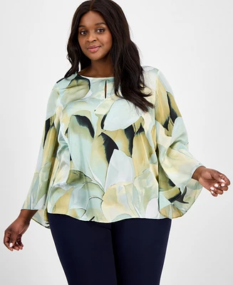 Anne Klein Plus Printed Keyhole Blouse