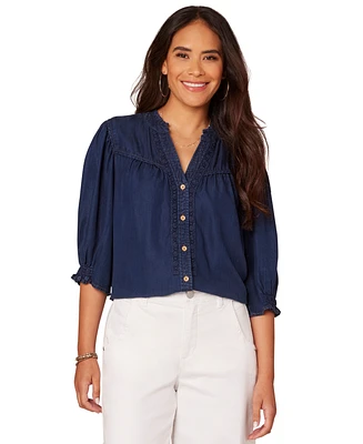 Democracy Petite Elbow-Sleeve Button-Front Shirt