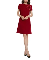 Mac Duggal Women's Crepe Cap Sleeve Mini Dress With 3D Flower Details