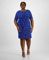 Connected Plus Printed Short-Sleeve Faux-Wrap Sheath Dress