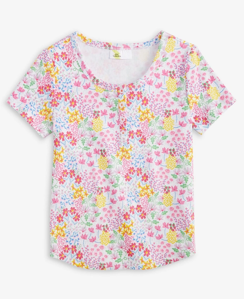 Epic Threads Toddler Girls Floral-Print Henley Top, Exclusively at Macy's