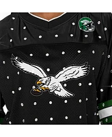 Gameday Couture Women's Black Philadelphia Eagles Kickoff Time Allover Rhinestone Sports Stripe Jersey V-Neck T-Shirt