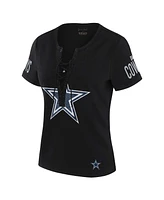 Wear by Erin Andrews x Gracie Hunt Women's Black Dallas Cowboys Draft Me Lace-Up T-Shirt