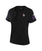 Wear by Erin Andrews x Gracie Hunt Women's Black Minnesota Vikings Draft Me Lace-Up T-Shirt