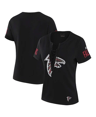 Wear by Erin Andrews x Gracie Hunt Women's Black Atlanta Falcons Draft Me Lace-Up T-Shirt