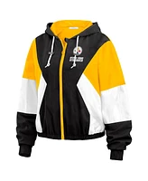 Wear by Erin Andrews Women's Black Pittsburgh Steelers Color Block Full-Zip Windbreaker Jacket