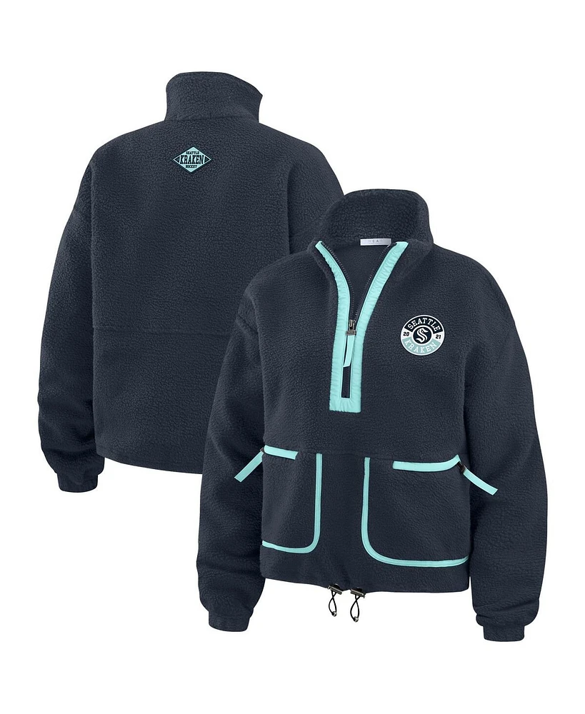 Wear by Erin Andrews Women's Deep Sea Blue Seattle Kraken Polar Fleece Half-Zip Jacket