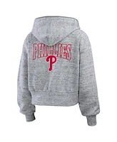 Wear by Erin Andrews Women's Heather Gray Philadelphia Phillies Speckled Fleece Cropped Full-Zip Hoodie