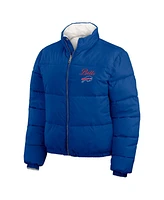 Wear by Erin Andrews Women's Royal/White Buffalo Bills Reversible Cropped Full-Zip Puffer Jacket