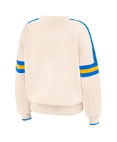 Wear by Erin Andrews Women's Cream Los Angeles Chargers Stripe Pullover Sweater