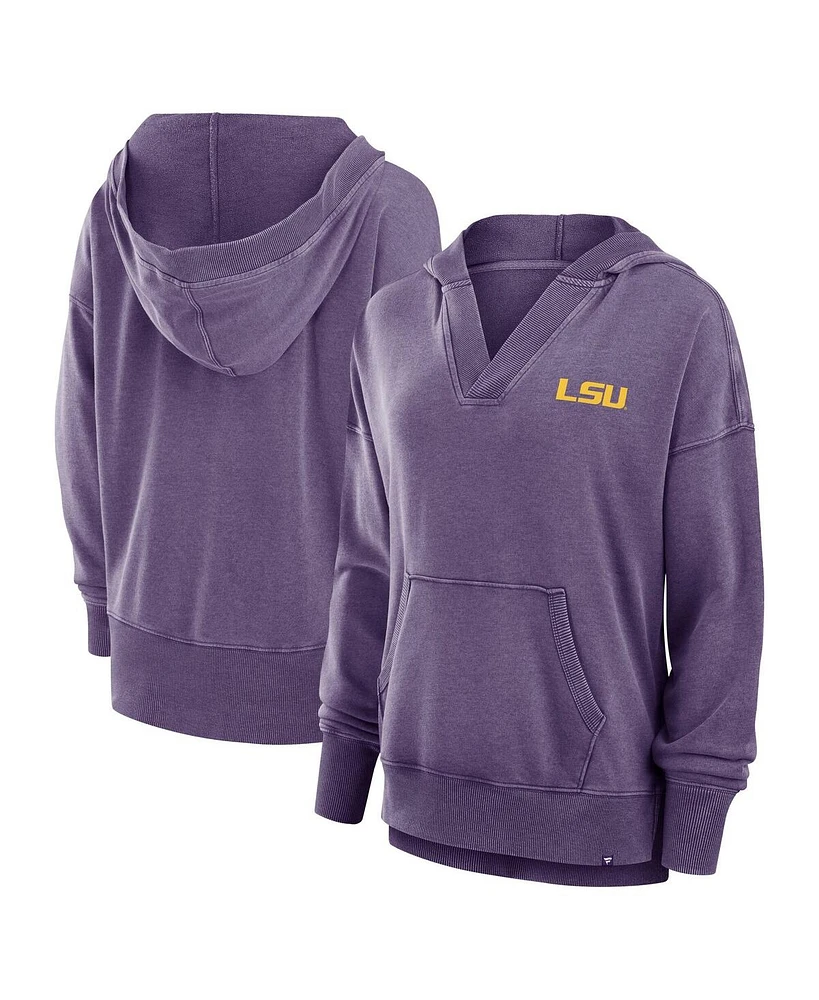 Fanatics Women's Purple Lsu Tigers Initiative Snow Wash French Terry V-Neck Pullover Hoodie