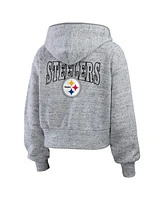 Wear by Erin Andrews Women's Heather Gray Pittsburgh Steelers Speckled Fleece Cropped Full-Zip Hoodie