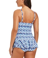 Beyond Control Women's Fine Ikat Ring Ruffle Swim Dress