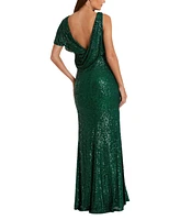 Mac Duggal Women's Sequined Asymmetrical Draped Trumpet Gown