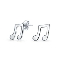 Bling Jewelry Dainty Eighth Note Stud Earrings for Musicians in Sterling Silver