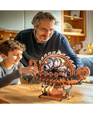 Robotime 3D Puzzles Wooden Dragon Boat Mechanical Gear Model Kit Birthday Gift Toys for Adult Kids, Multicolored, 18.35"18.14"14.49"