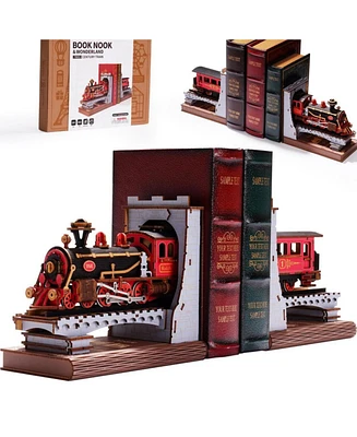 Robotime 3D Puzzles for Adults Diy Book Nook Kit Decorative Bookends 6.5" Model Building Kit Crafts for Adults Gifts, Red, 12.36"9.09"1.57"