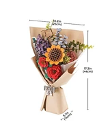 Robotime Flower Bouquet 3D Wooden Puzzle Diy Model Building Kits Toys, Multicolored, 10.2"5.1"17.3"