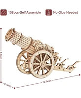 Robotime 3D Wooden Puzzle 158 Pieces Diy Model Toys Medieval Wheeled Cannon Brain Teaser, Beige, 12.6"5.1"8.3"