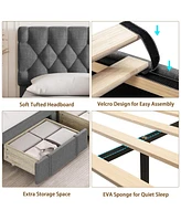 Queen Size Bed Frame with 1 Storage Drawers, Upholstered Platform Bed Frame