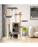 Gymax Wooden Cat Tree Multi-Level Kitten Tower w/ Condo Perches Scratching Posts