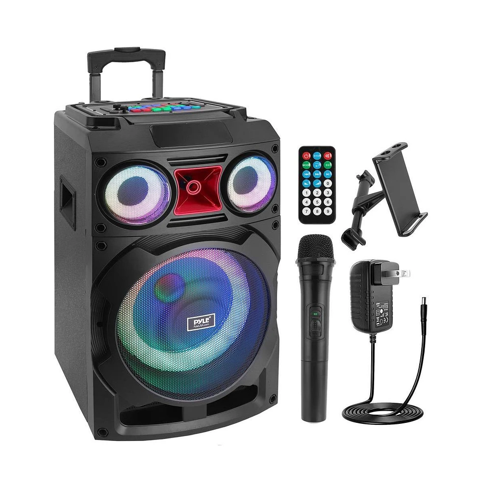 Pyle 10” Portable Wireless Bt Speaker System with Tws, Rechargeable Battery, Fm/MP3/Usb/Sd Input & Wireless Microphone