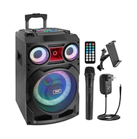 Pyle 10” Portable Wireless Bt Speaker System with Tws, Rechargeable Battery, Fm/MP3/Usb/Sd Input & Wireless Microphone