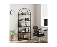 gaomon Bookshelf 5 Tier Bookcase Arched Display Racks Tall Standing Bookshelves Metal Frame Open Storage Rack Shelf Large Black Book Shelf for Bedroom