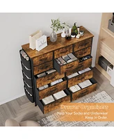 gaomon 12 Dresser for Bedroom, Tall Fabric Storage Livingroom Entryway, Dressers & Chests of Drawers with Sturdy Metal Frame, Wood Tableto