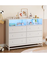 gaomon 6 Drawer Dressers with Led Light Chests with 4 Outlets & 2 Usb Ports Modern Dresser with Open Shelf Storage Dresser for Bedroom