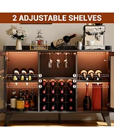 gaomon Wine Bar Cabinet with Led Light, Coffee Bar Cabinet with Power Outlet,Kitchen Buffet Sideboard with Storage,Buffet Sideboard with Acrylic Doors