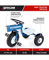 Tricam Ol' Blue Tractor Tricycle, 22" Steel Toddler Bike Kids Ride On Toy