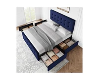 gaomon Queen Size Bed Frame with 4 Storage Drawers and Headboard, Velvet Upholstered Platform Bed Frame with Wooden Slats Support