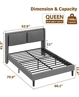 gaomon Queen Size Bed Frame with Cushioned Adjustable Headboard and Usb Ports