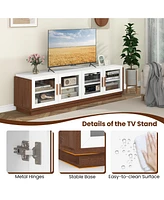 Gymax Large Tv Stand for TVs up to 75'' Console Table w/ 4 Tempered Glass Doors