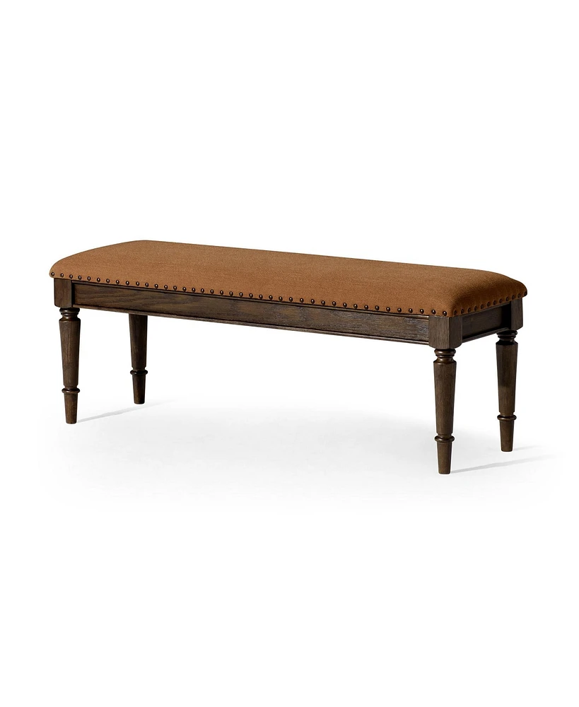 Maven Lane Elizabeth Traditional Upholstered Wooden Bench, Antiqued Brown Finish