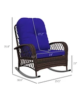 Outsunny Outdoor Wicker Rocking Chair Wide Cushion, Steel Frame