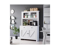 gaomon Kitchen Pantry Cabinet with Microwave Stand, Freestanding Hutch Cabinet with Buffet Cupboard