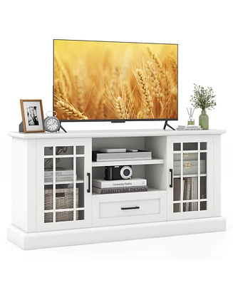 Gymax Farmhouse Tv Stand for TVs up to 70'' Media Center w/Glass Doors Cubbies & Drawer