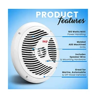 Pyle 8" Waterproof Marine Component Speakers - 180 Watt, White